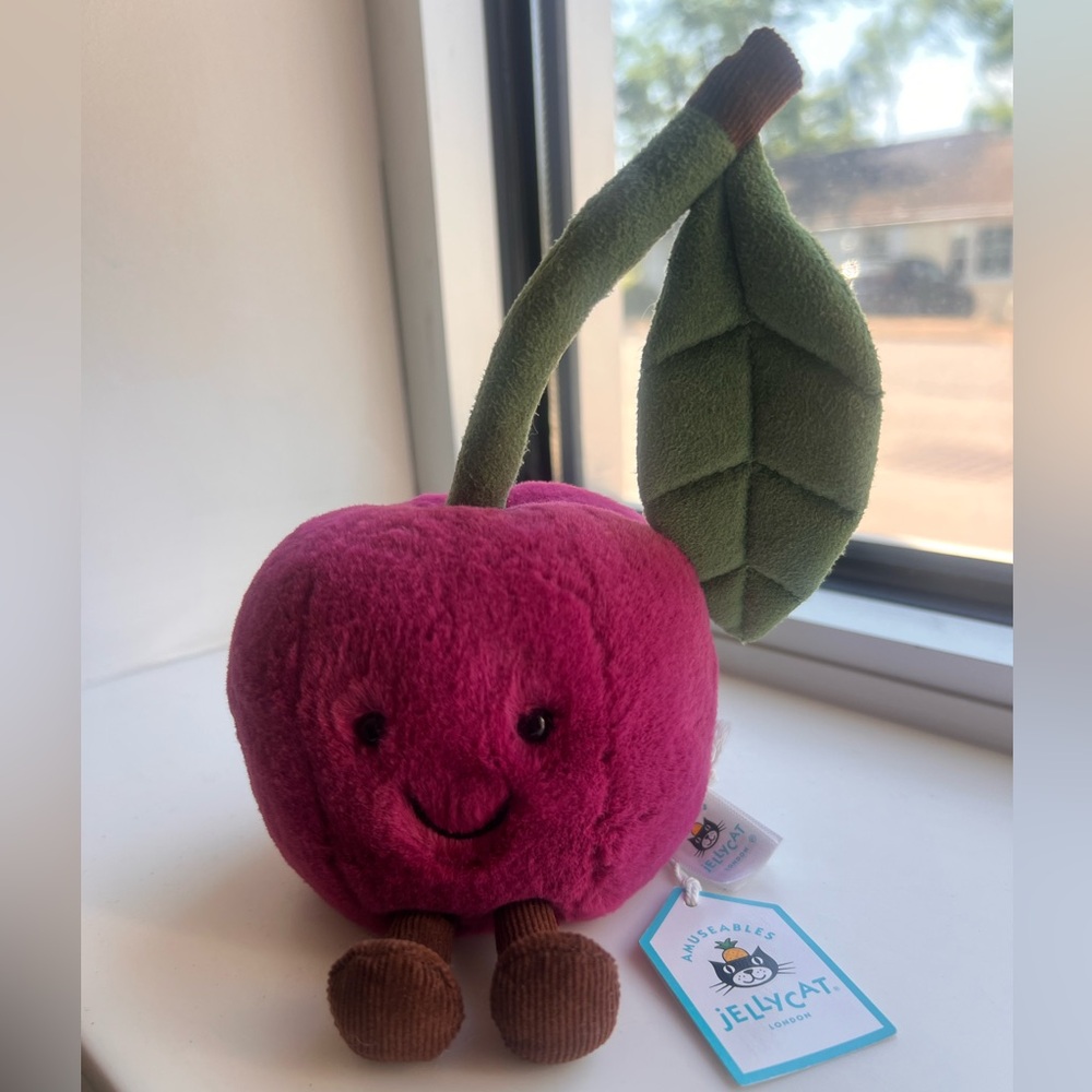 Jellycat Cherry Plush with Leaf Stem - Cute Pink Cherry Toy